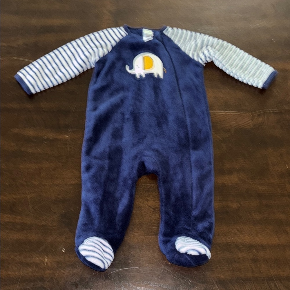 Little Me Blue and White Footies Elephant Design